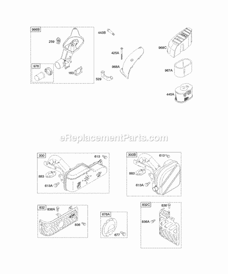 Air Cleaner Exhaust System Diagram and Parts List for 128602-0339-E1  Briggs and Stratton Engine
